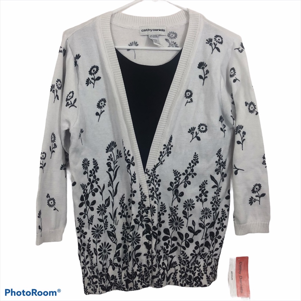 Cathy‎ Daniels  Black & White Duet Sweater Set NWT